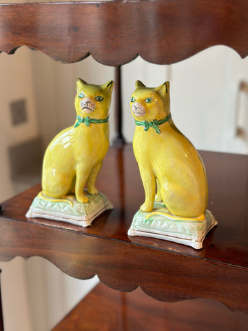 Pair of 19th Century Yellow Porcelain Cats