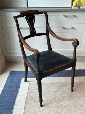 Dark Ebonised Regency Armchair with Leather Seat