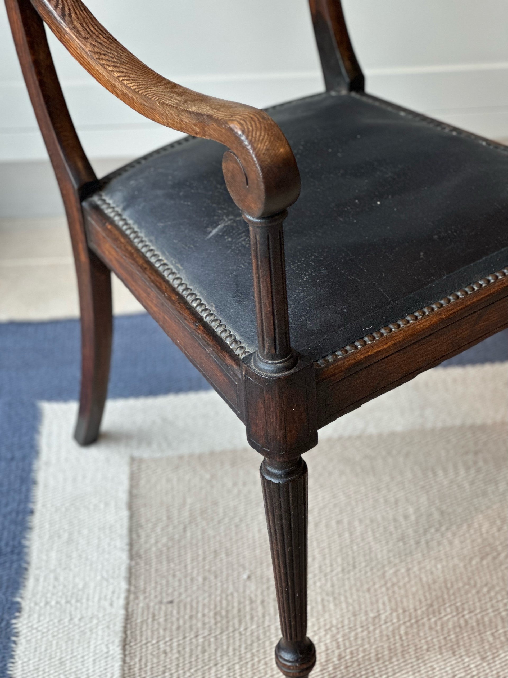 Dark Ebonised Regency Armchair with Leather Seat