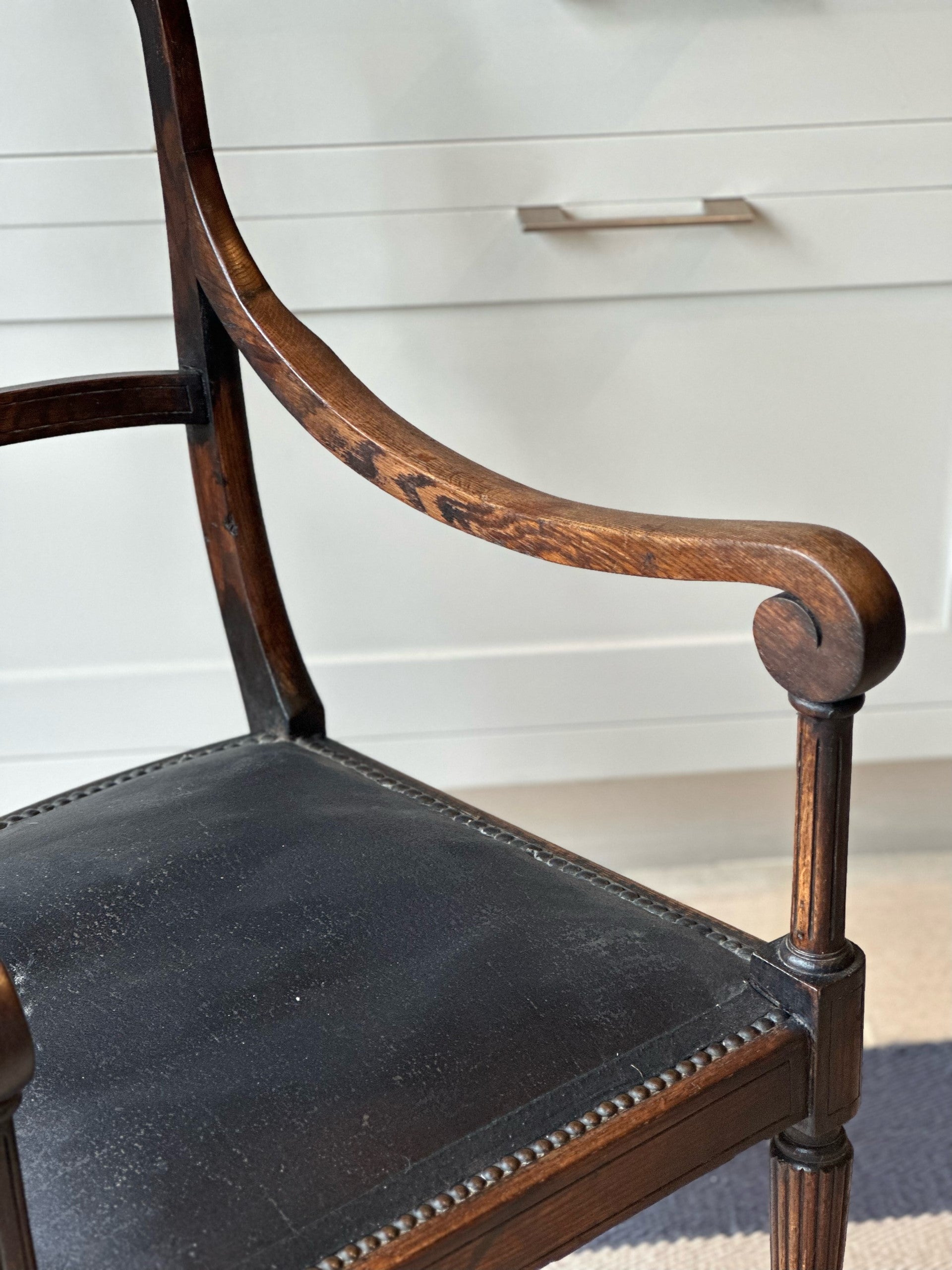 Dark Ebonised Regency Armchair with Leather Seat