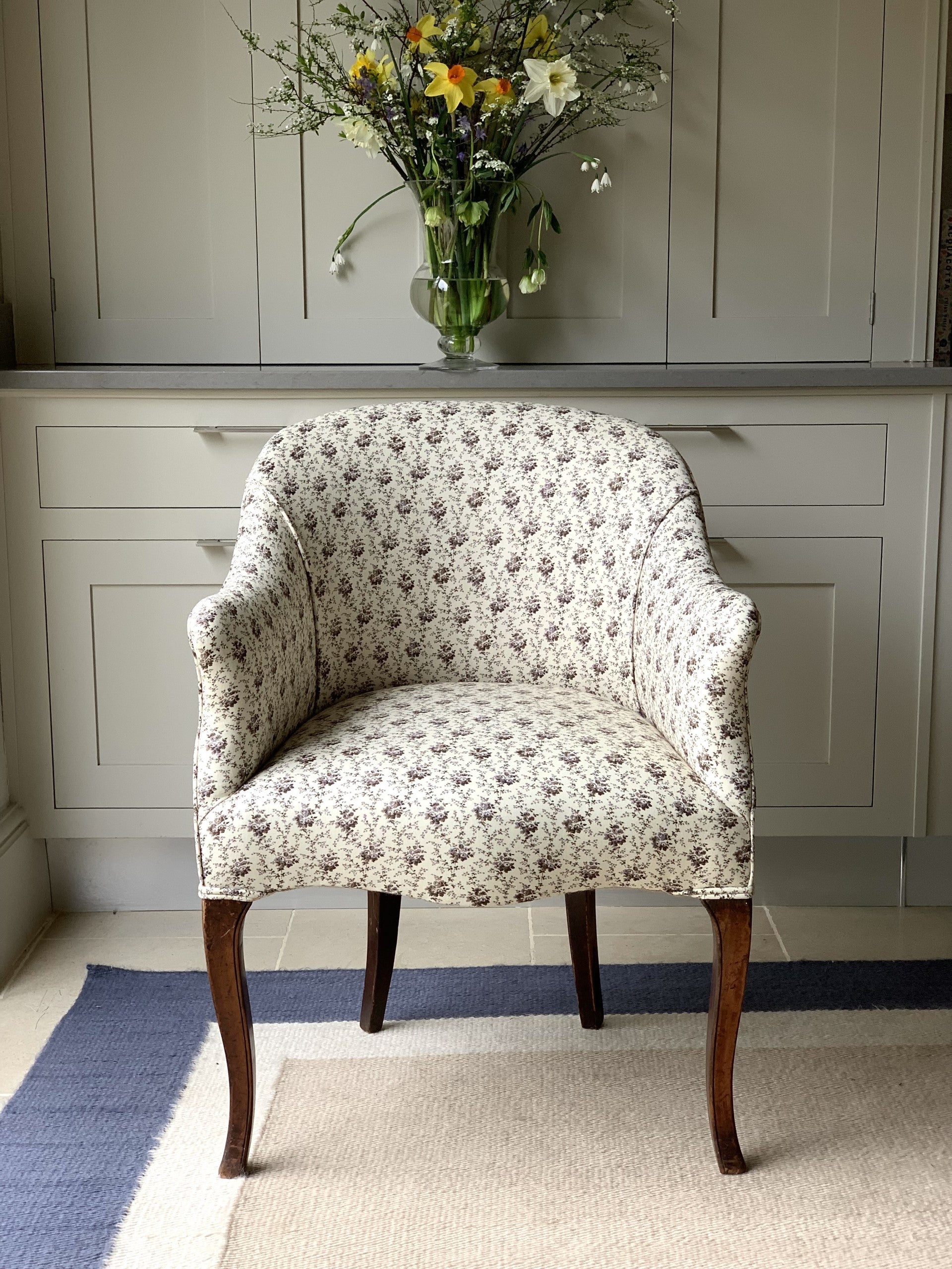 French Tub Chair Upholstered in Howe 36 Bourne St Rambling Rose