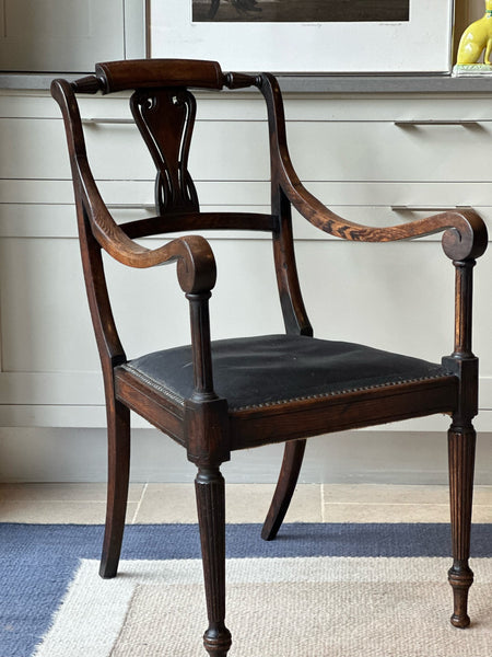 Dark Ebonised Regency Armchair with Leather Seat