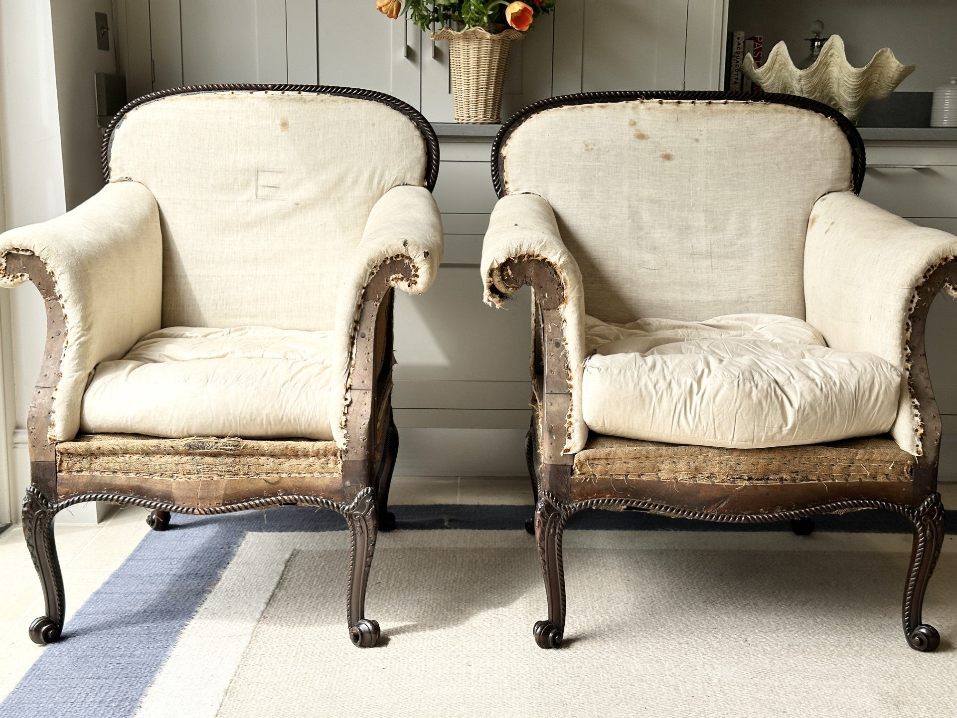 Pair of Late 19th Century French Hepplewhite Style 'His and Her' Chairs in Solid Mahogany