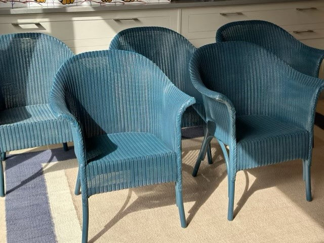 A Set of 8 Vintage Lloyd Loom ‘Lusty’ Chairs in F&B Hague Blue