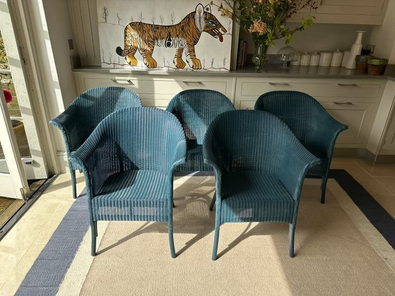 A Set of 8 Vintage Lloyd Loom ‘Lusty’ Chairs in F&B Hague Blue