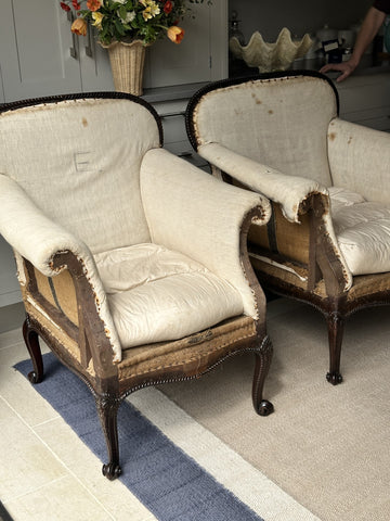 Pair of Late 19th Century French Hepplewhite Style 'His and Her' Chairs in Solid Mahogany