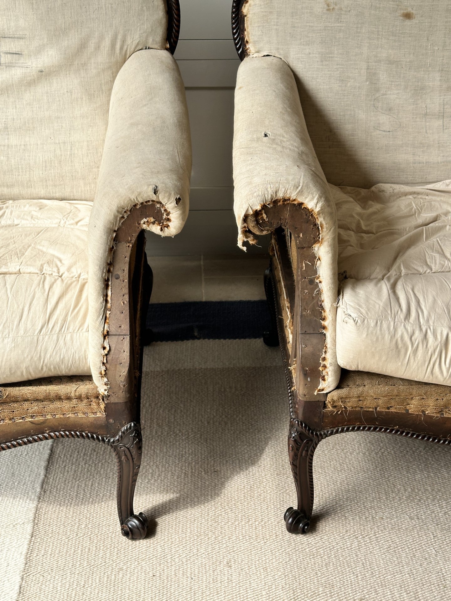 Pair of Late 19th Century French Hepplewhite Style 'His and Her' Chairs in Solid Mahogany