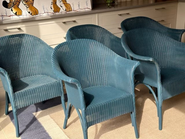 A Set of 8 Vintage Lloyd Loom ‘Lusty’ Chairs in F&B Hague Blue