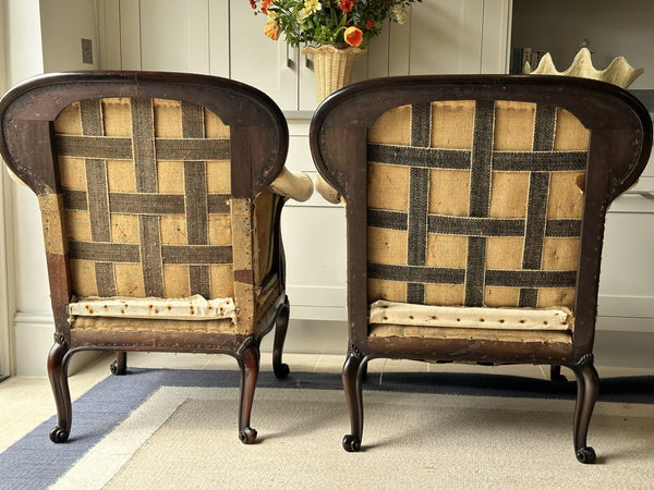 Pair of Late 19th Century French Hepplewhite Style 'His and Her' Chairs in Solid Mahogany