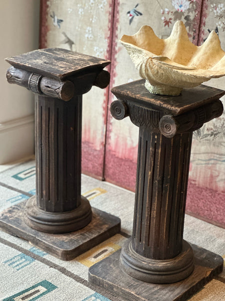 Pair of Large Rustic Heavy Wooden Decorative Columns