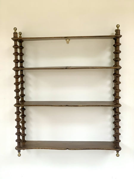 Large French Cotton Reel Wall Shelf with Lovely Brass Finials