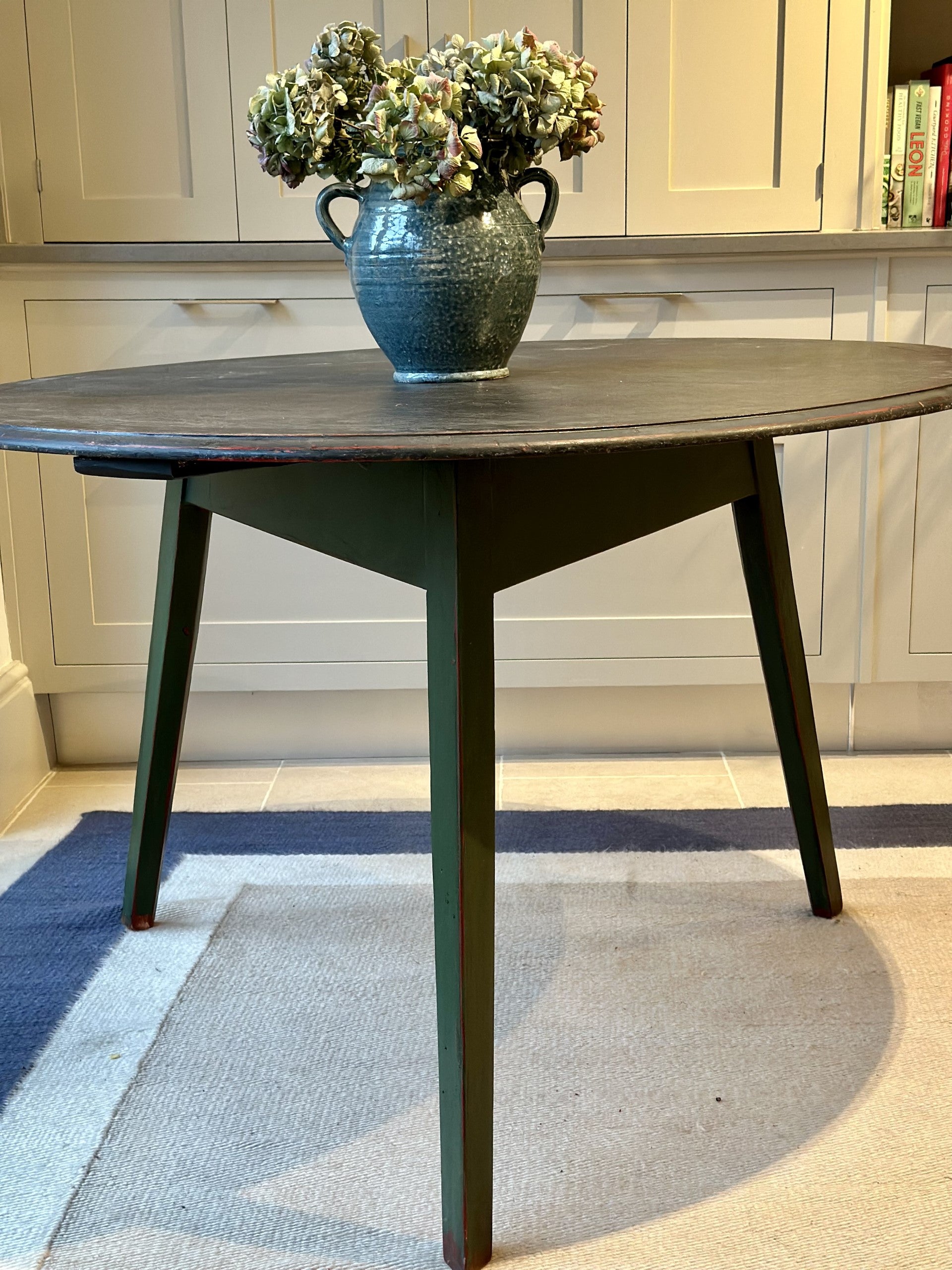 Medium Pine Cricket Centre Table with Black Top and Green Base