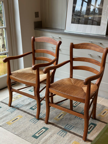 Pair of Fruitwood and Rush Chairs