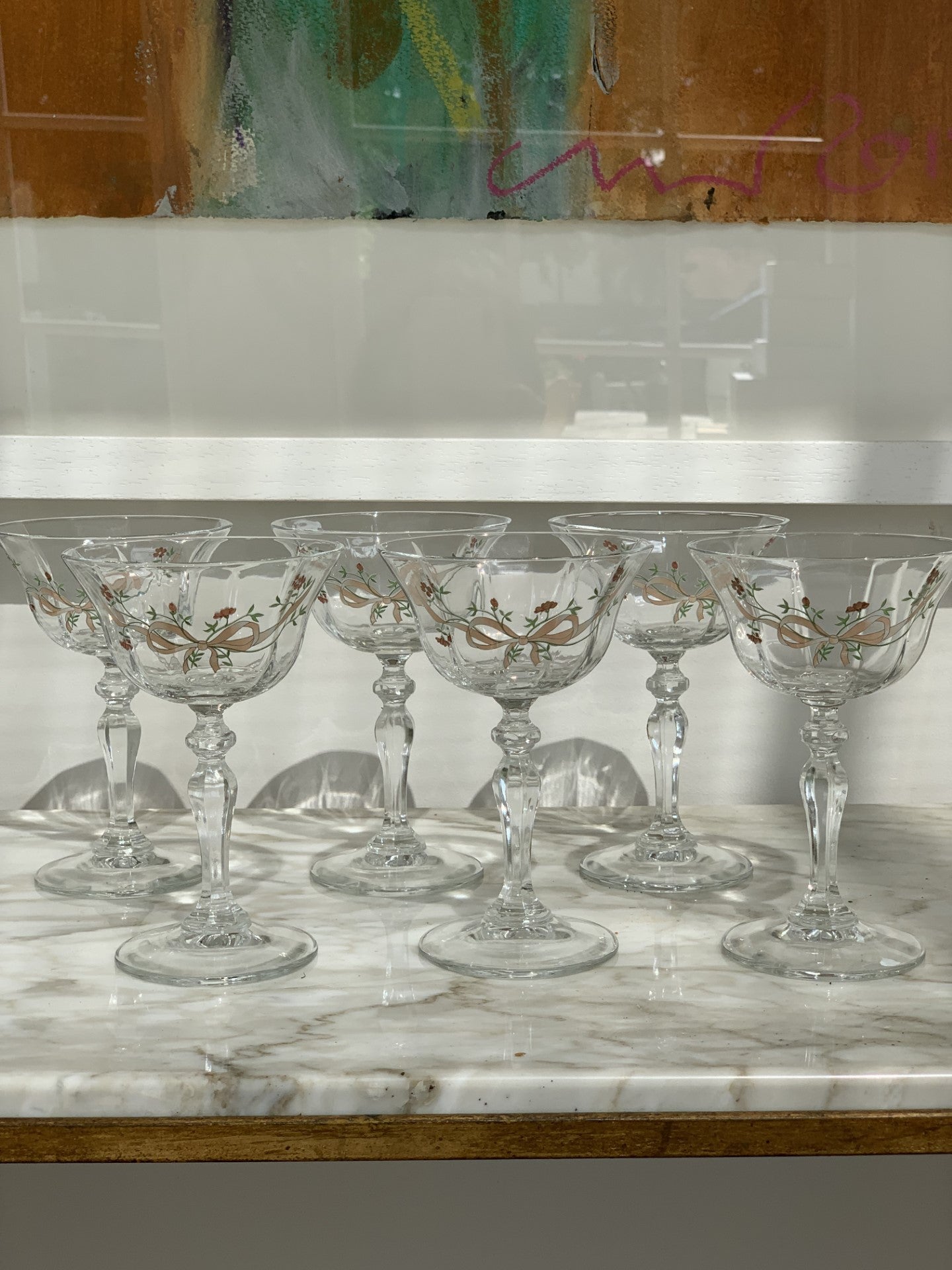 8 ‘Eternal Bow’ Glass Champagne Coupes