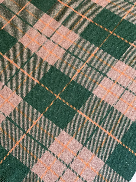Vintage Plaid Blanket in Green, Orange and Brown
