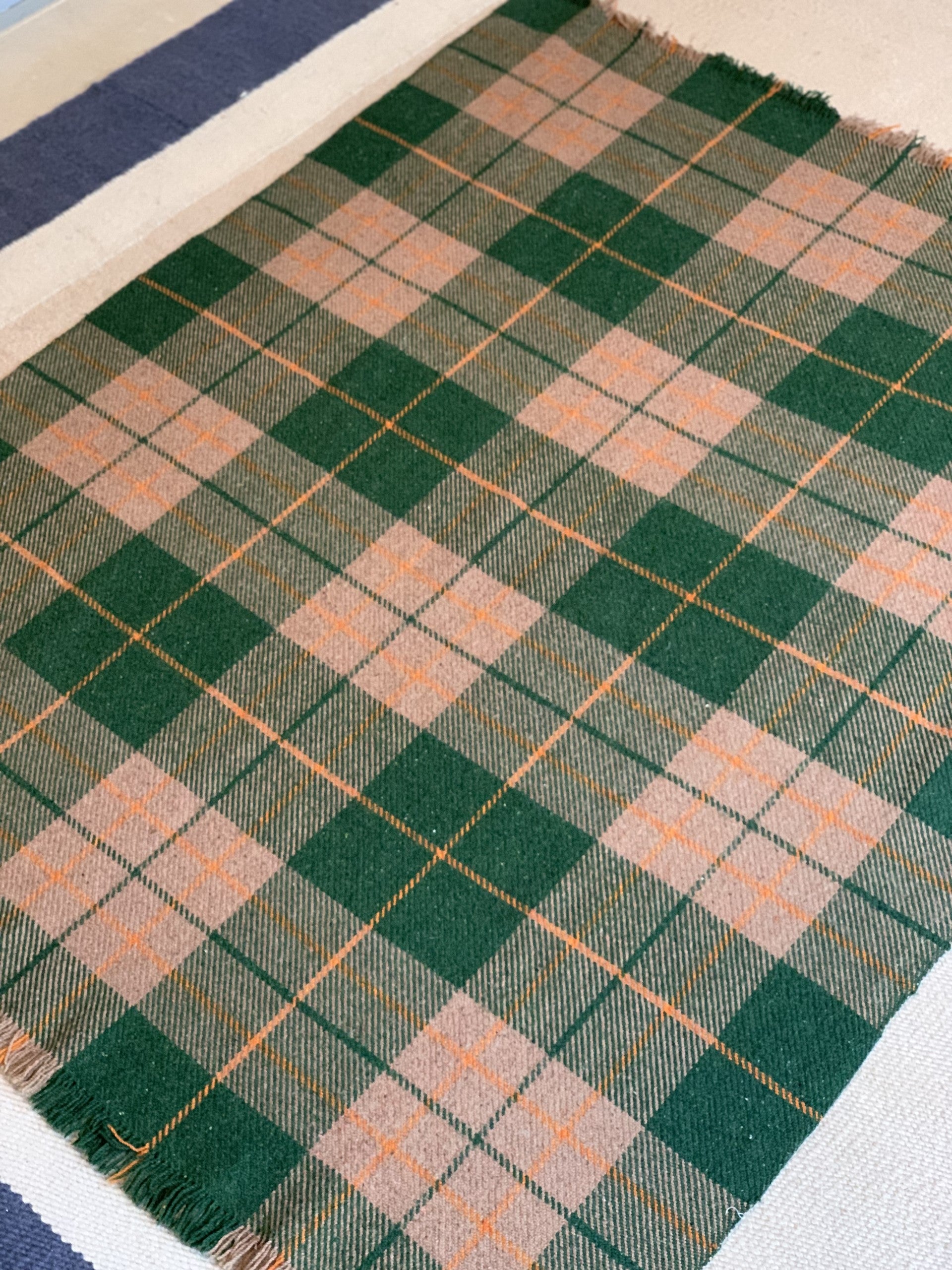 Vintage Plaid Blanket in Green, Orange and Brown