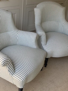 Pair of Crapaud Chairs in Green and White Stripe