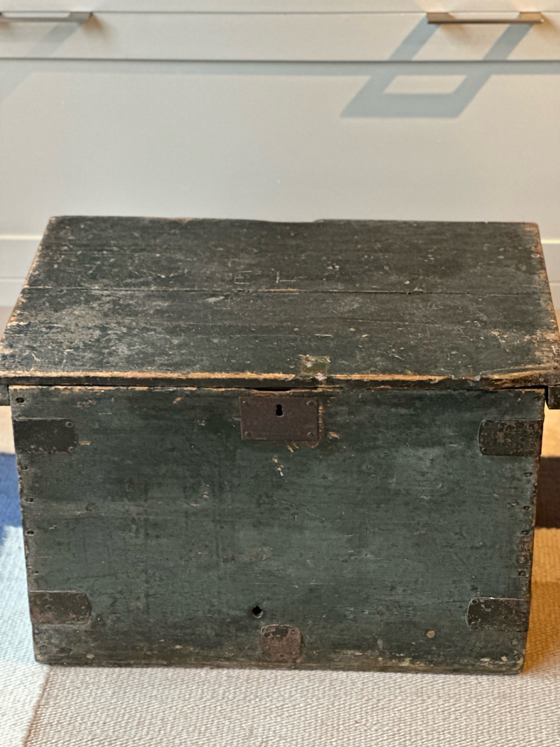 19th Century Small Dark Green Wooden Chest