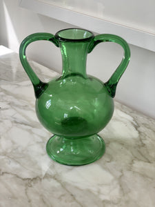 Vetro Verde di Empoli 1940s Green Glass Vase with handles
