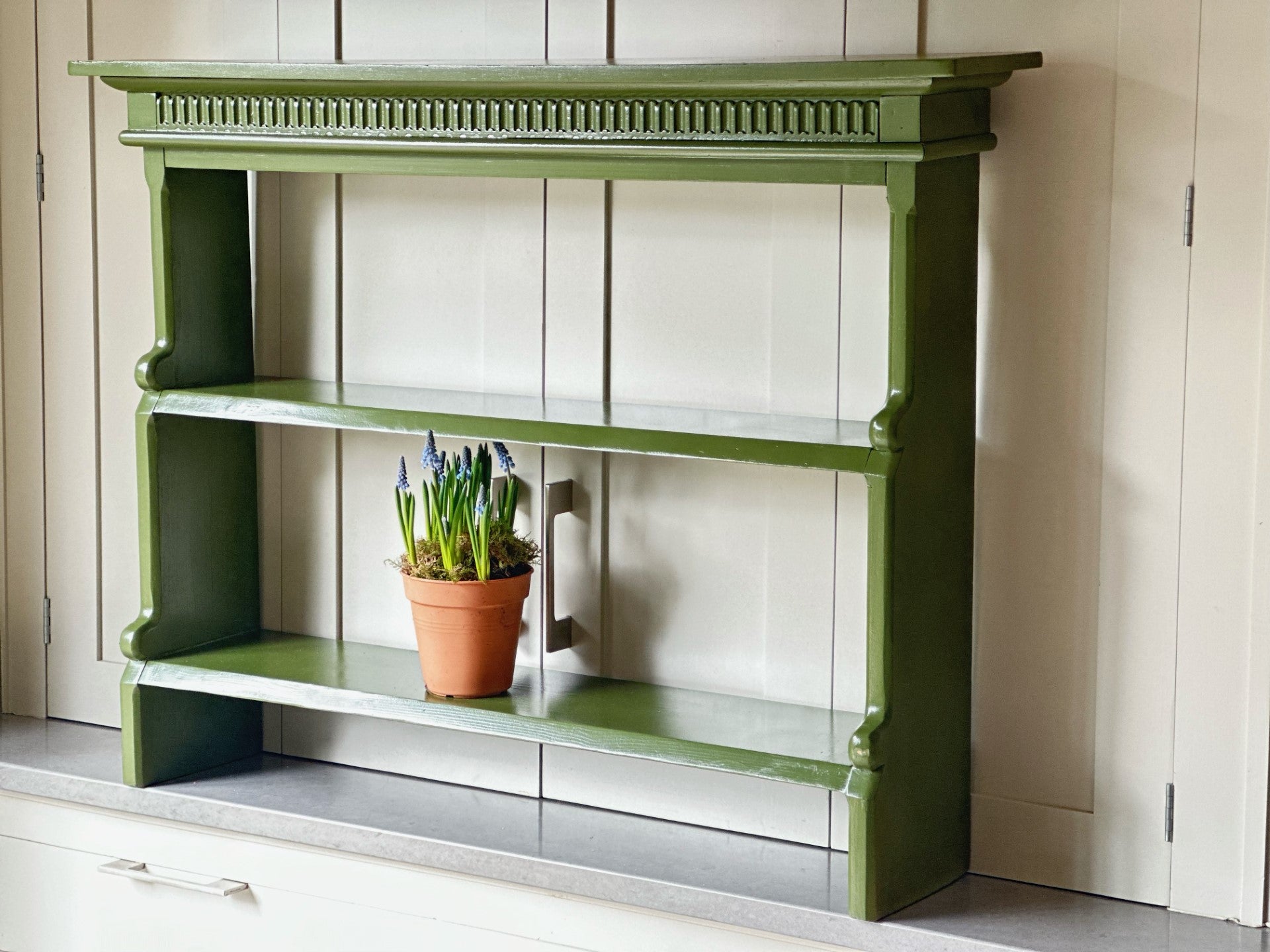 Small Set of Waterfall Shelves Painted in Olive by Little Green