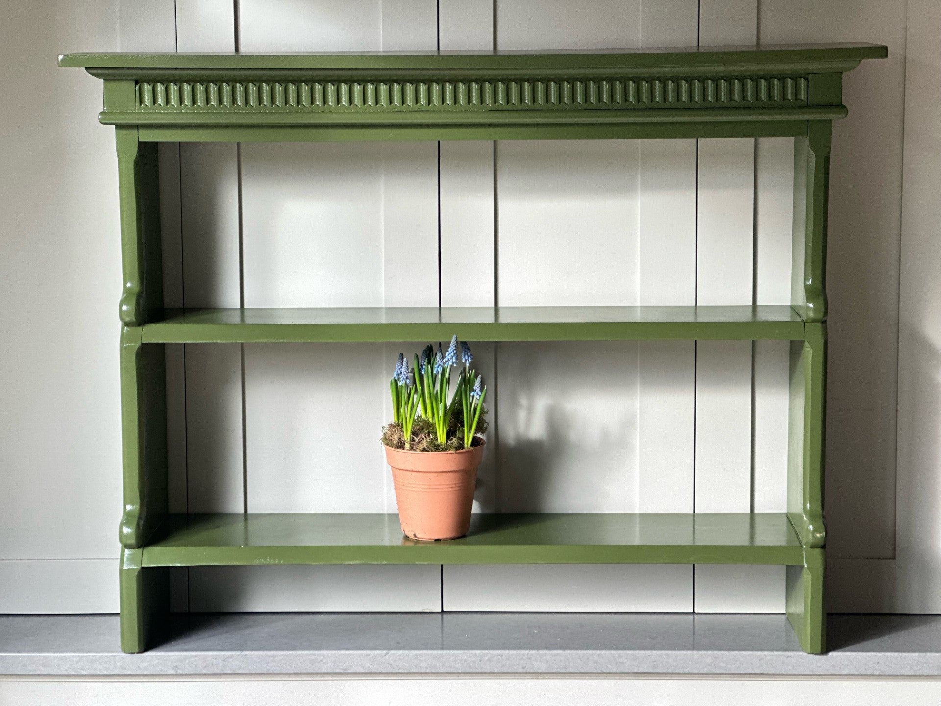 Small Set of Waterfall Shelves Painted in Olive by Little Green