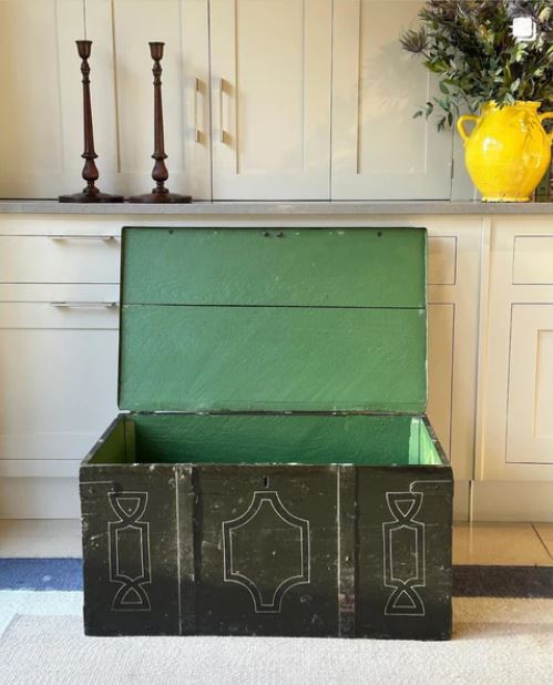 Heavy Wooden Trunk in Dark Green