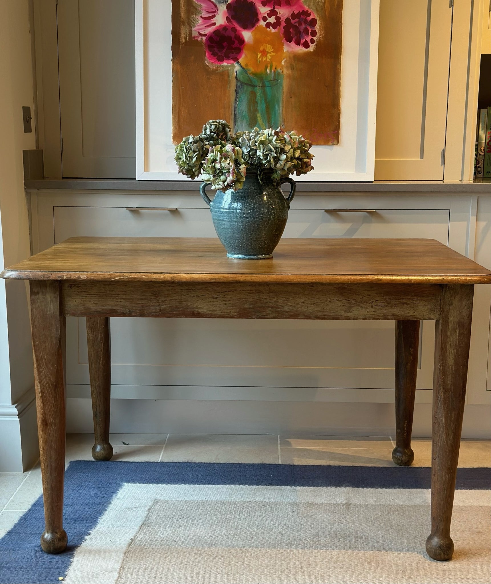 Honeyed Oak Top Table with Tapered Legs and Ball Feet