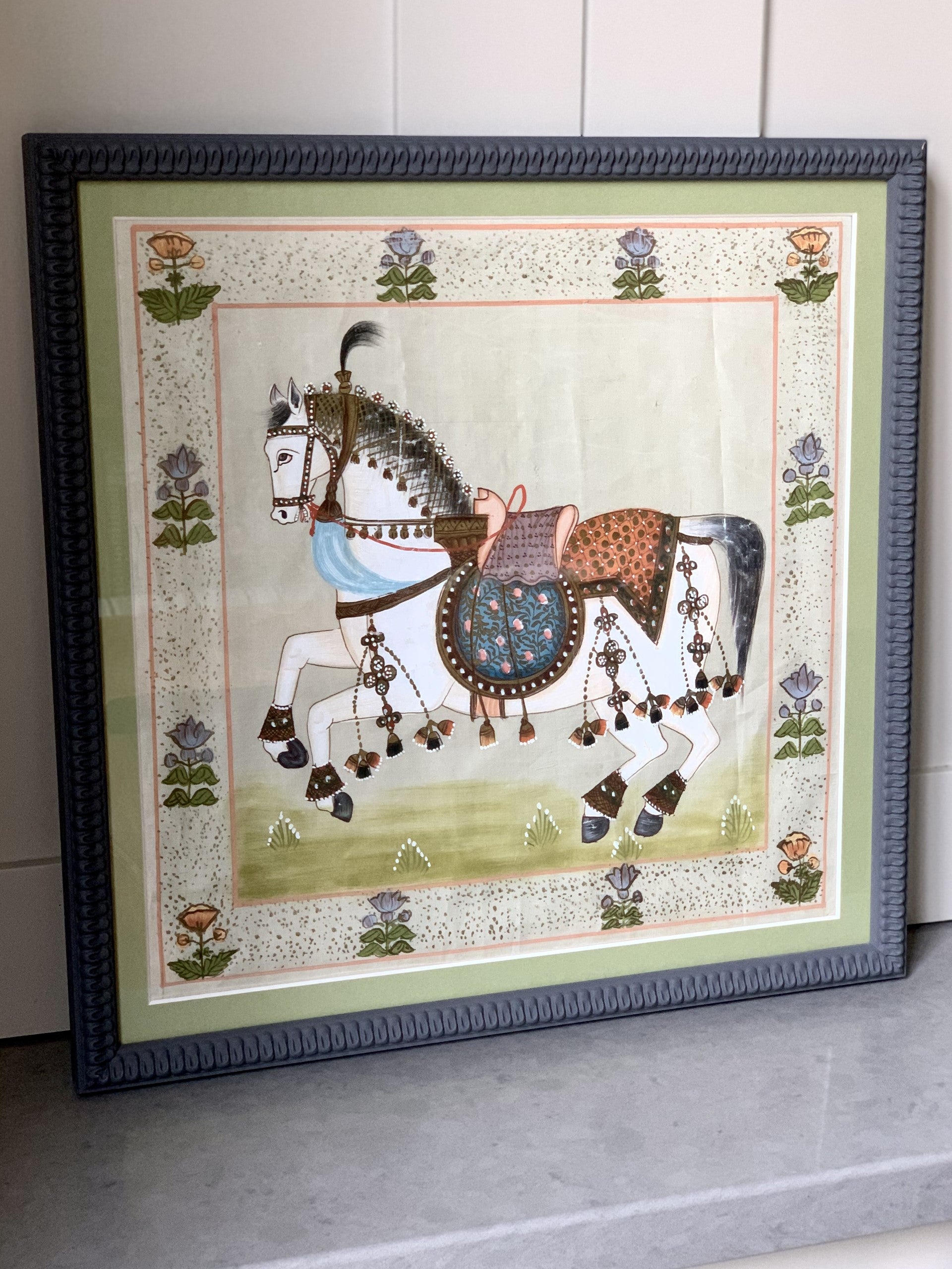 Framed Silk Horse Picture