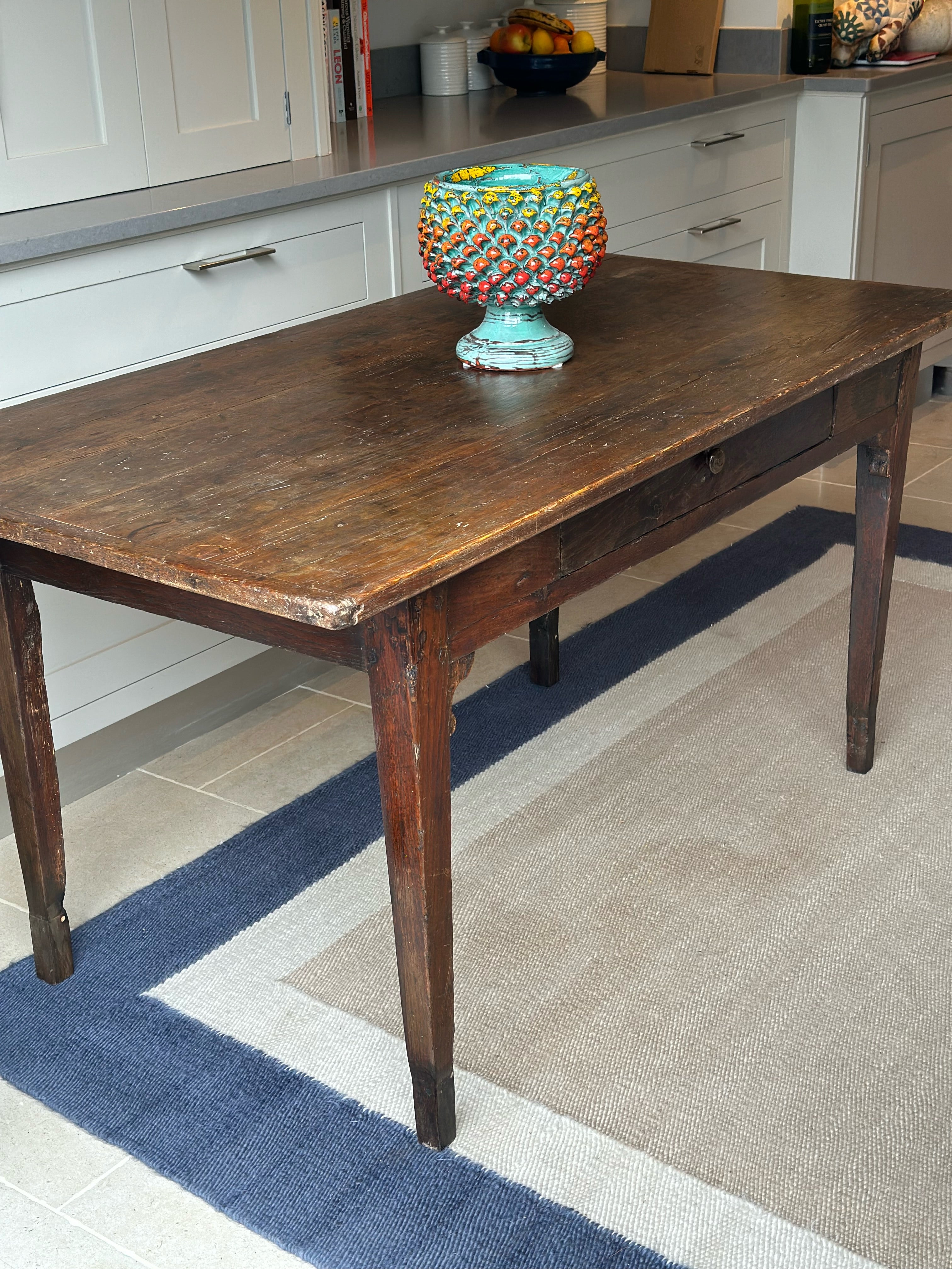 Early 19th C French Oak Table with back to front drawer