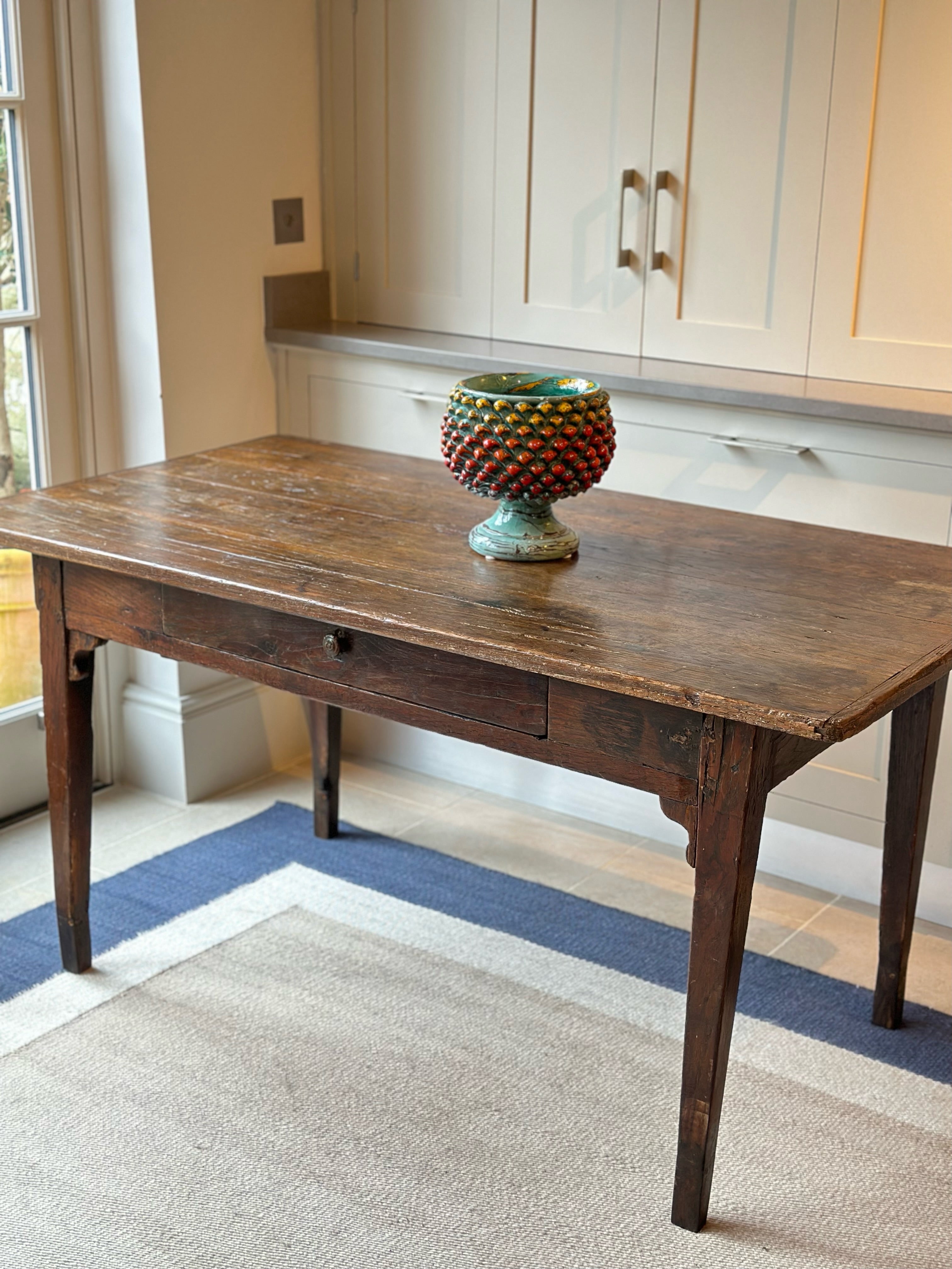 Early 19th C French Oak Table with back to front drawer