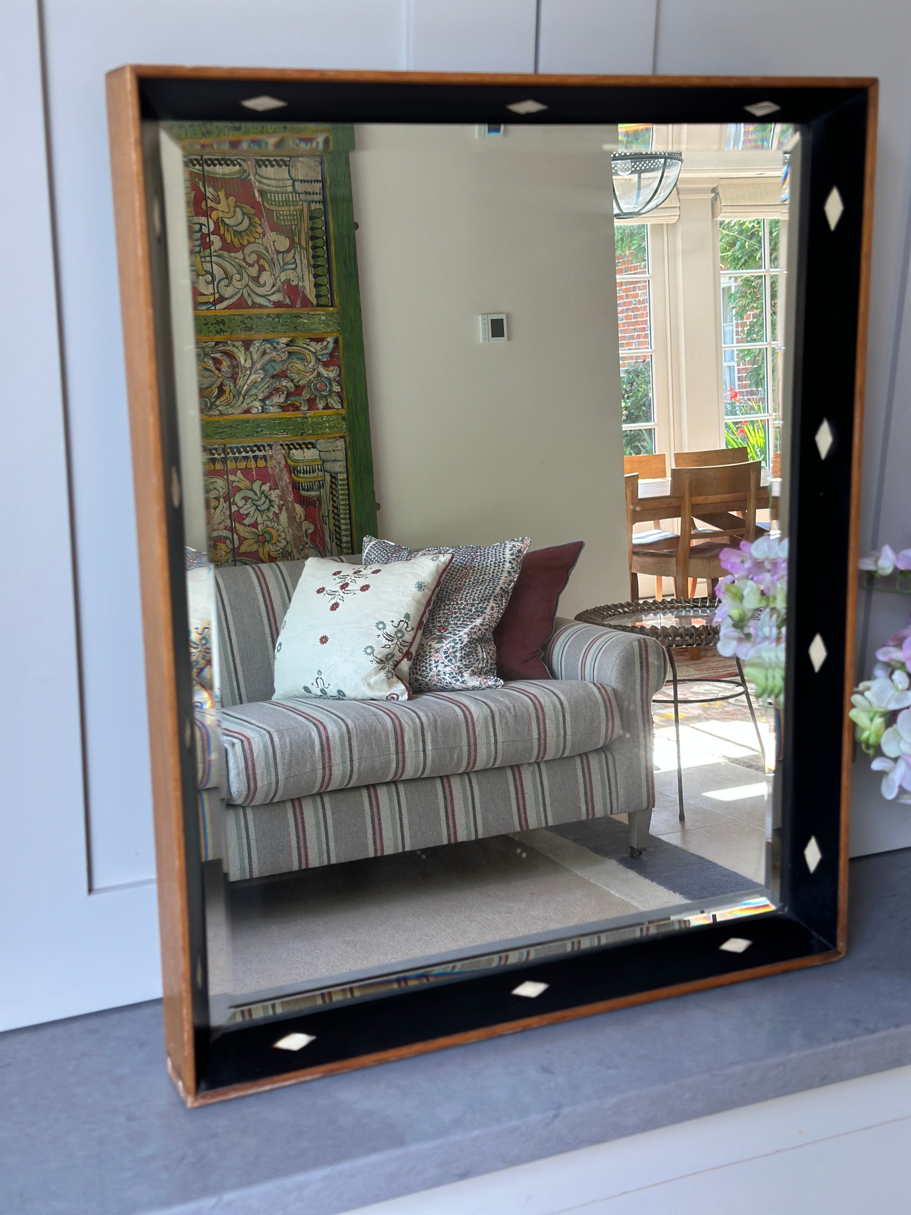 Mid Century Mirror with Bevelled Plate and Black Border