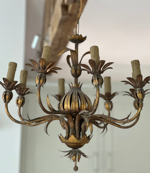 Beautiful Spanish Giltwork Metal Chandelier with 7 Arms