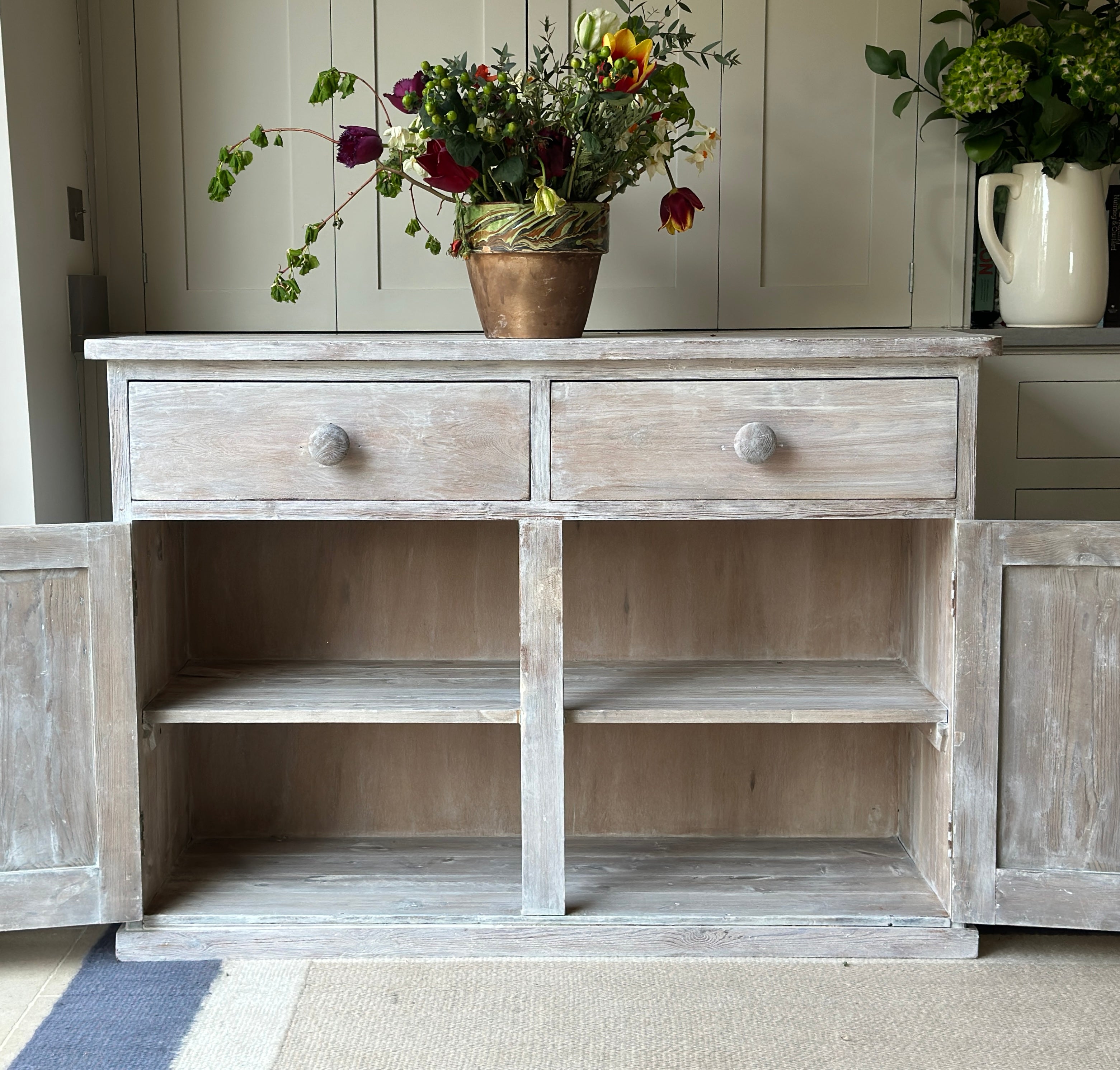 Large Lime Washed Pine Dresser Base