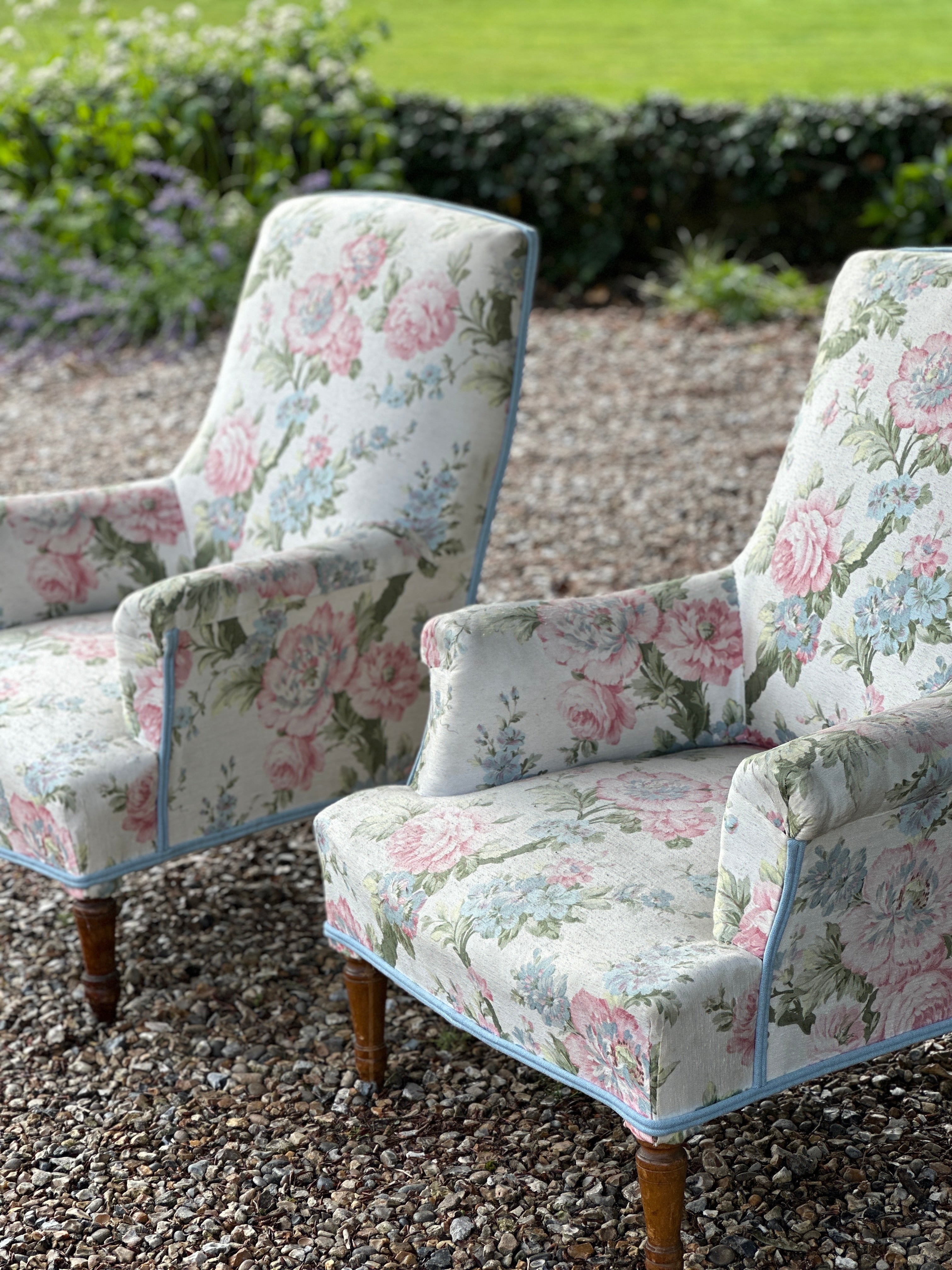 Smart Pair of French Armchairs in Vintage Chintz