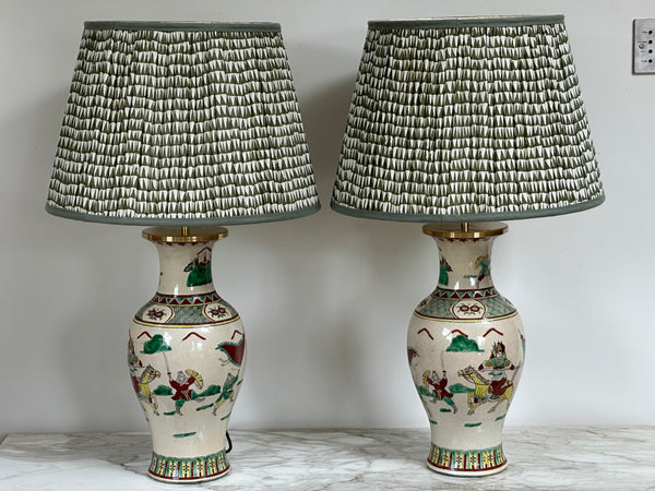 Pair of Polychrome Chinese Vases Converted to Table Lamps
