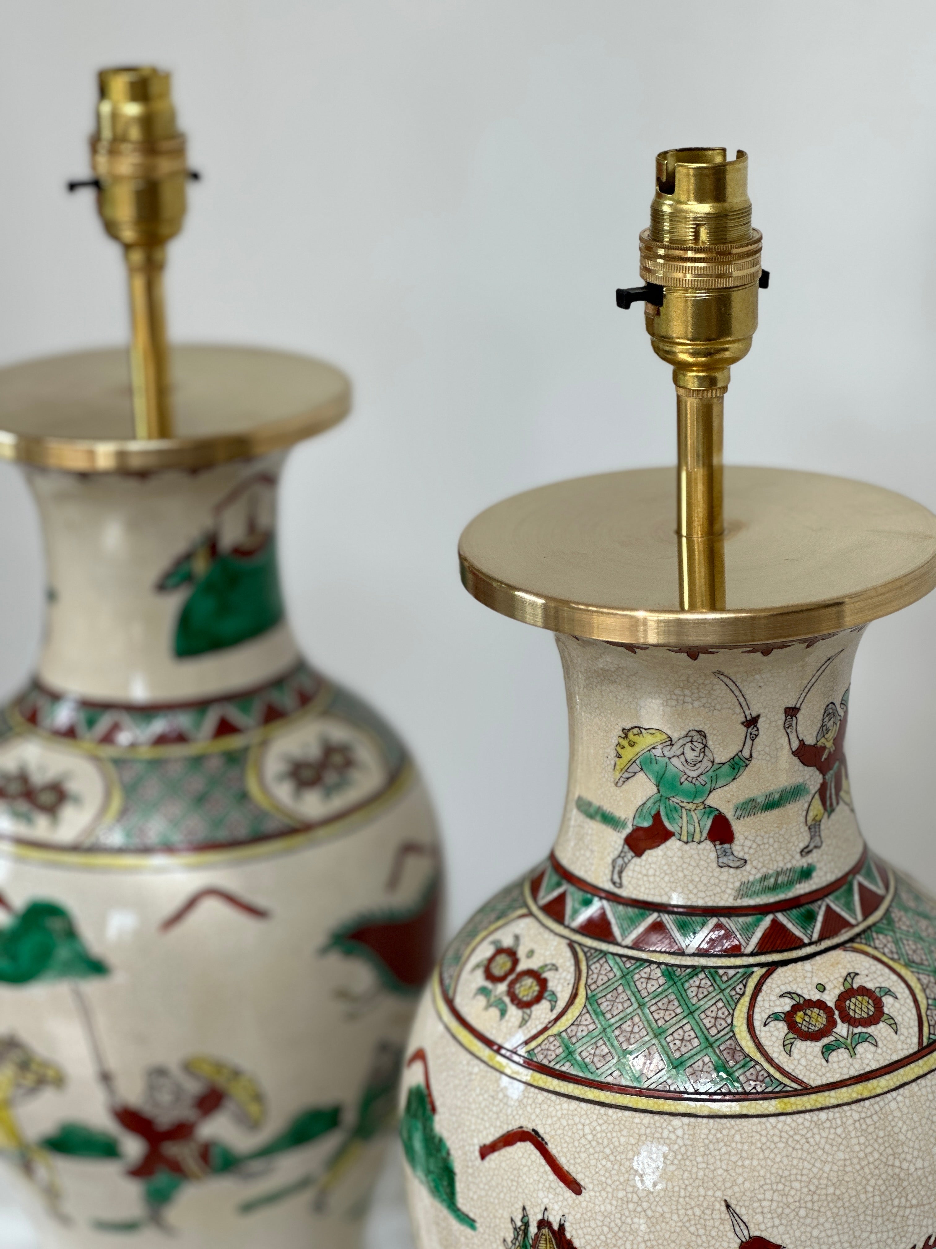 Pair of Polychrome Chinese Vases Converted to Table Lamps