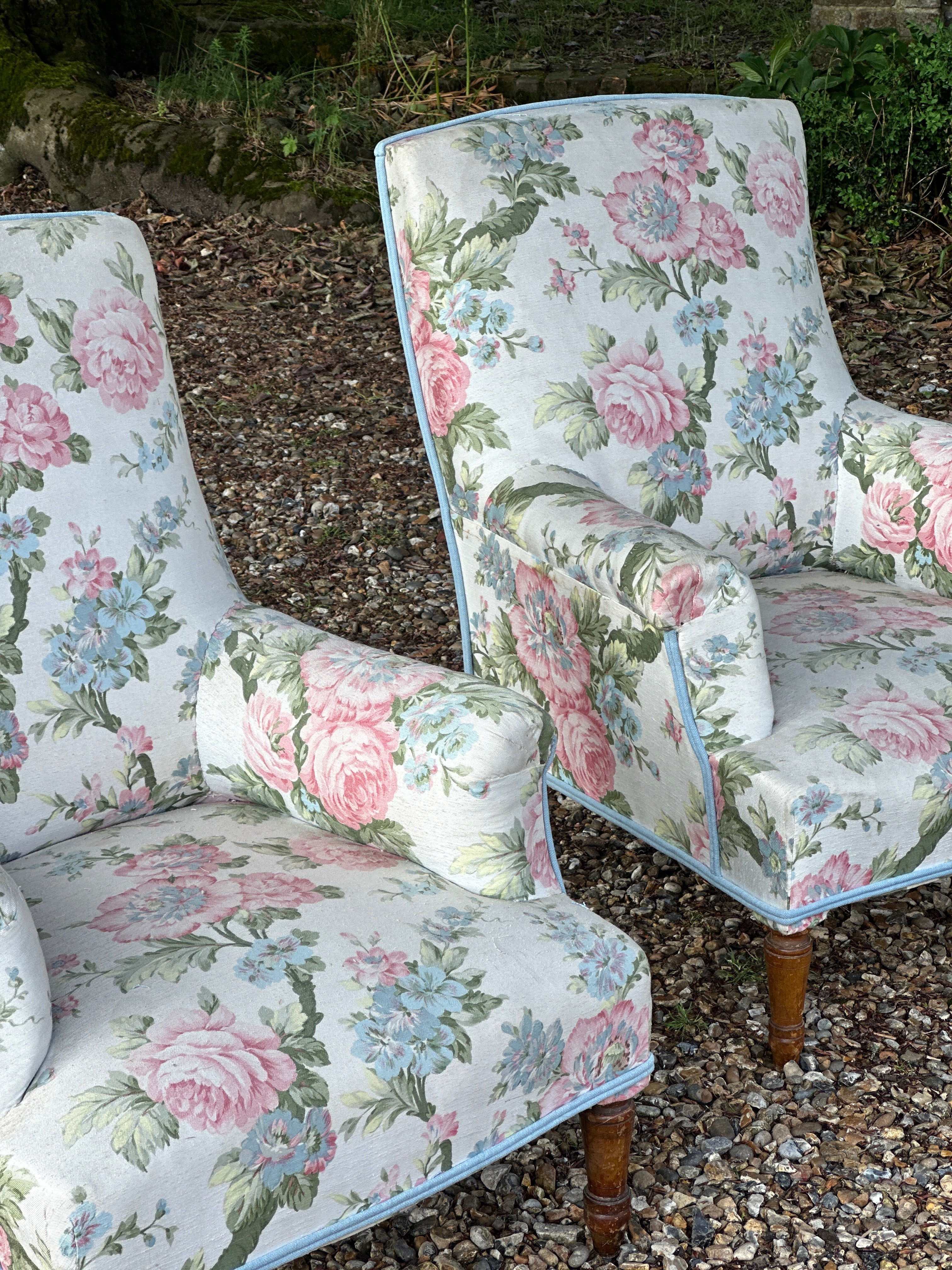 Smart Pair of French Armchairs in Vintage Chintz