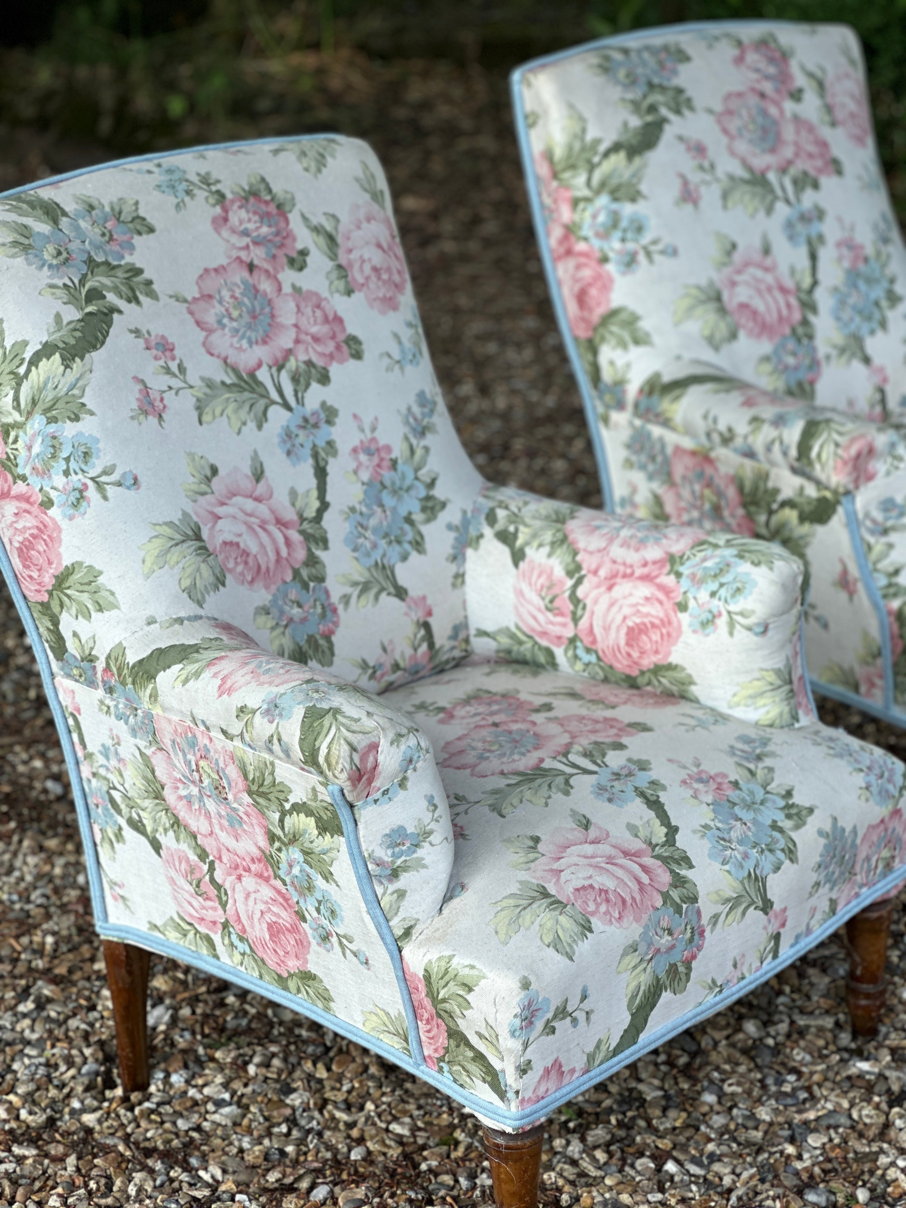 Smart Pair of French Armchairs in Vintage Chintz