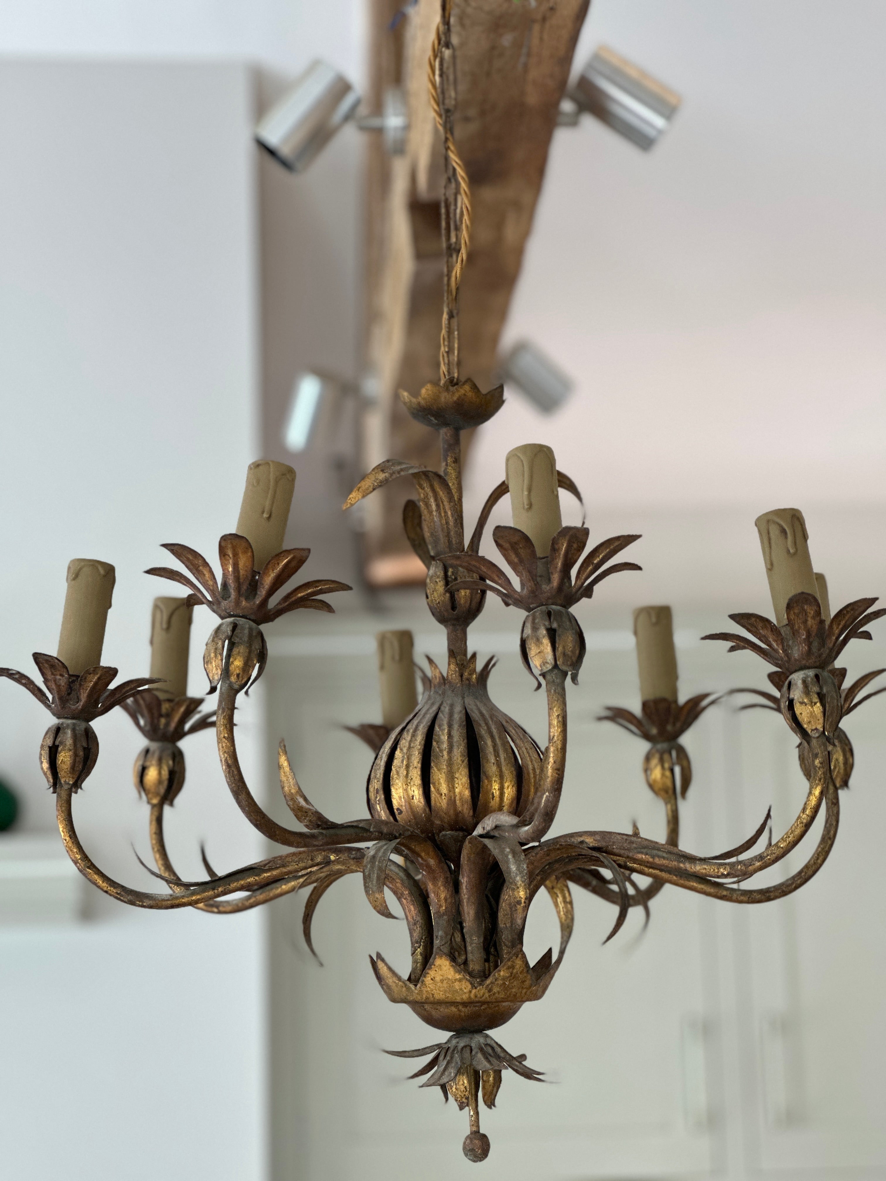 Beautiful Spanish Giltwork Metal Chandelier with 7 Arms