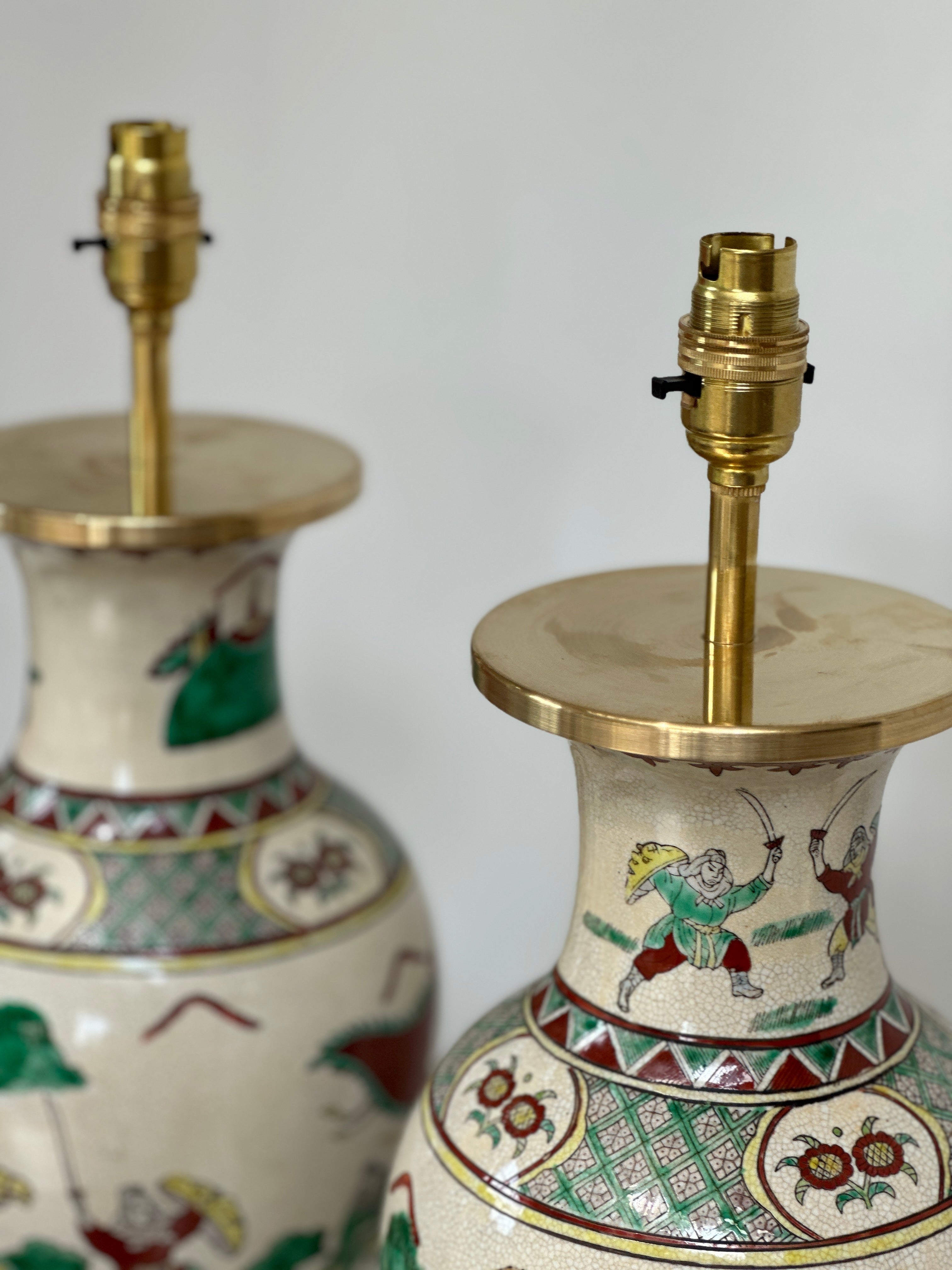 Pair of Polychrome Chinese Vases Converted to Table Lamps