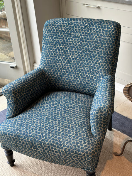 French Antique Armchair in Robert Kime Te fabric
