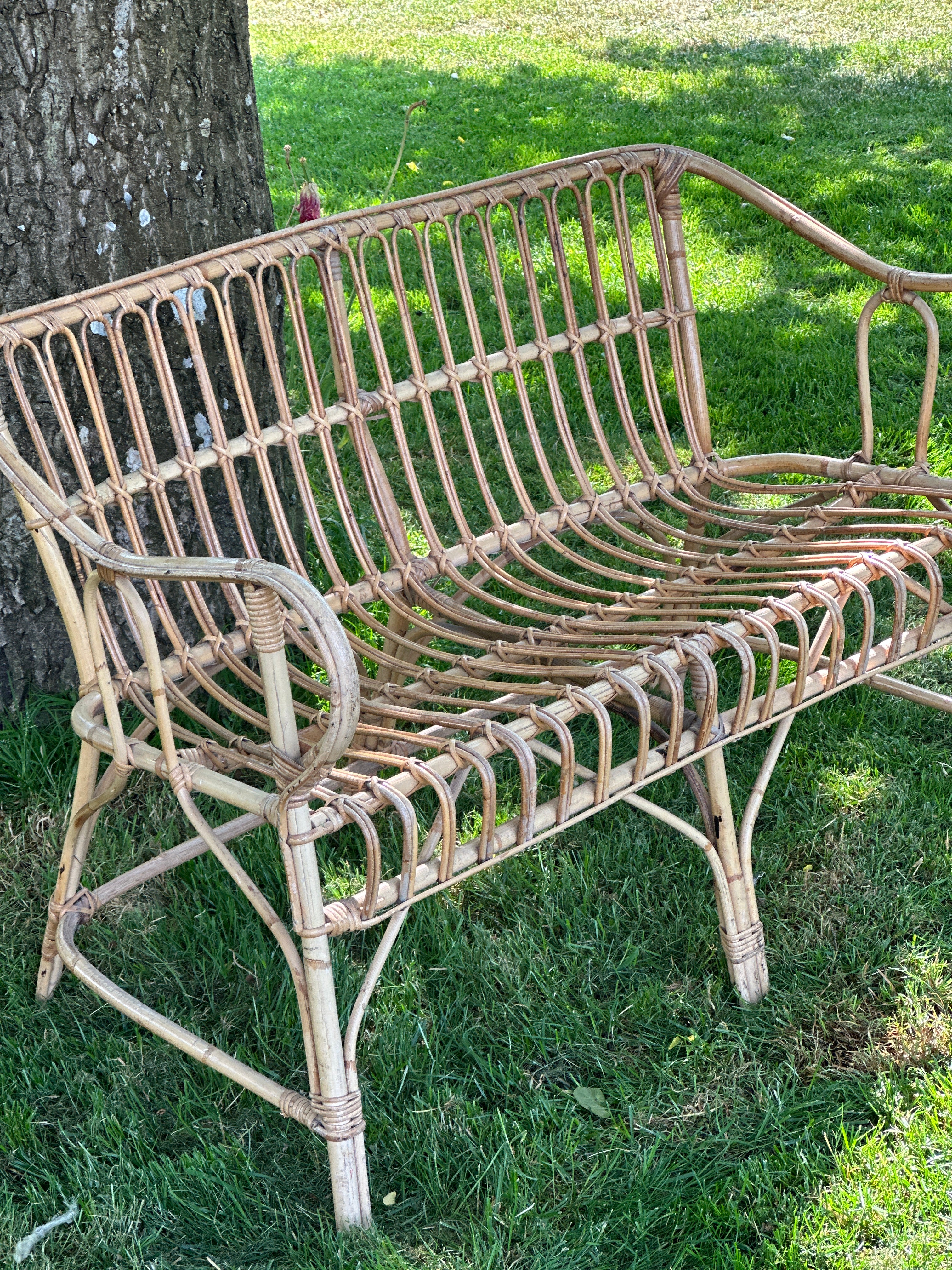 Gorgeous Cane Loveseat in manner of Franco Albini