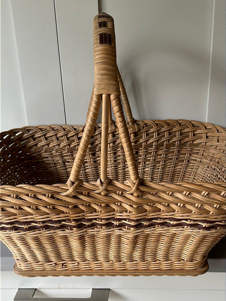 Vintage Wicker Shopping Basket with Brown Accents