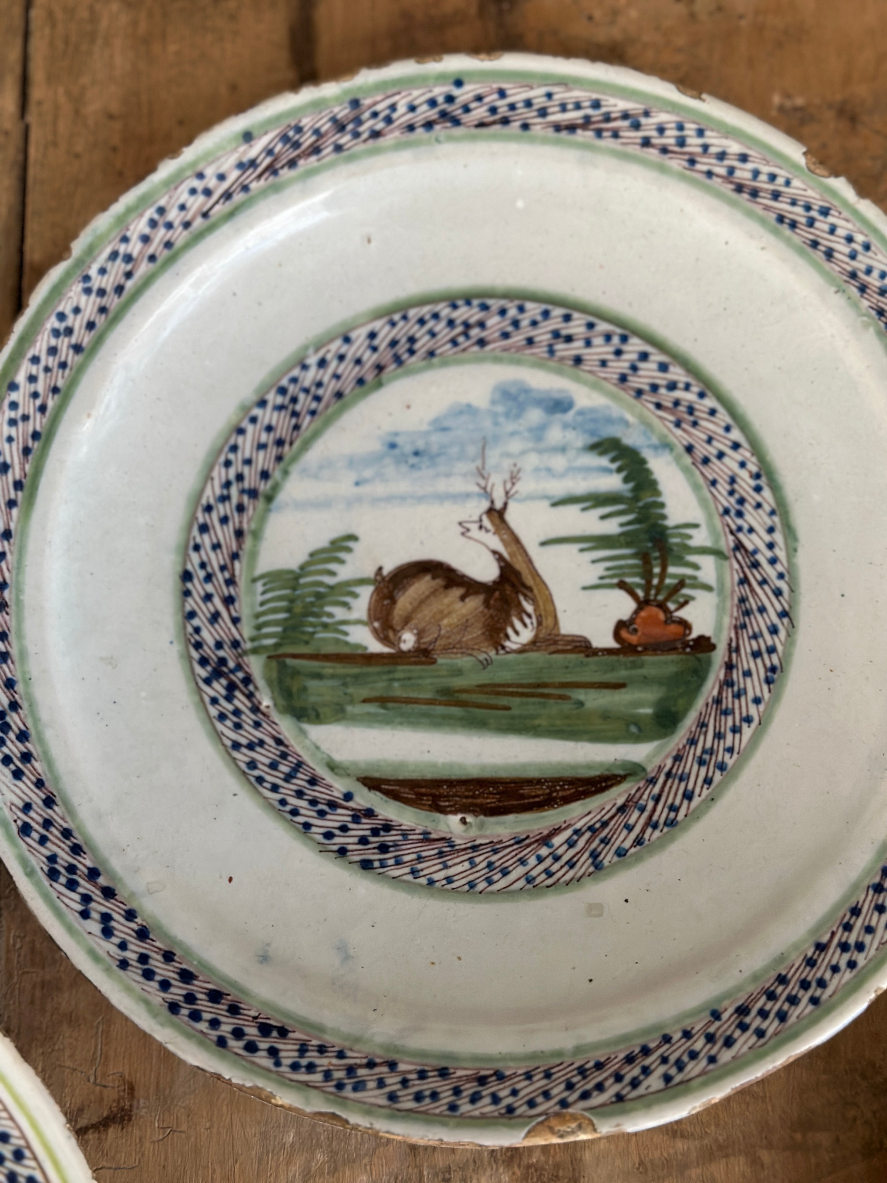 Set of 4 C18th Polychrome Delft Plate