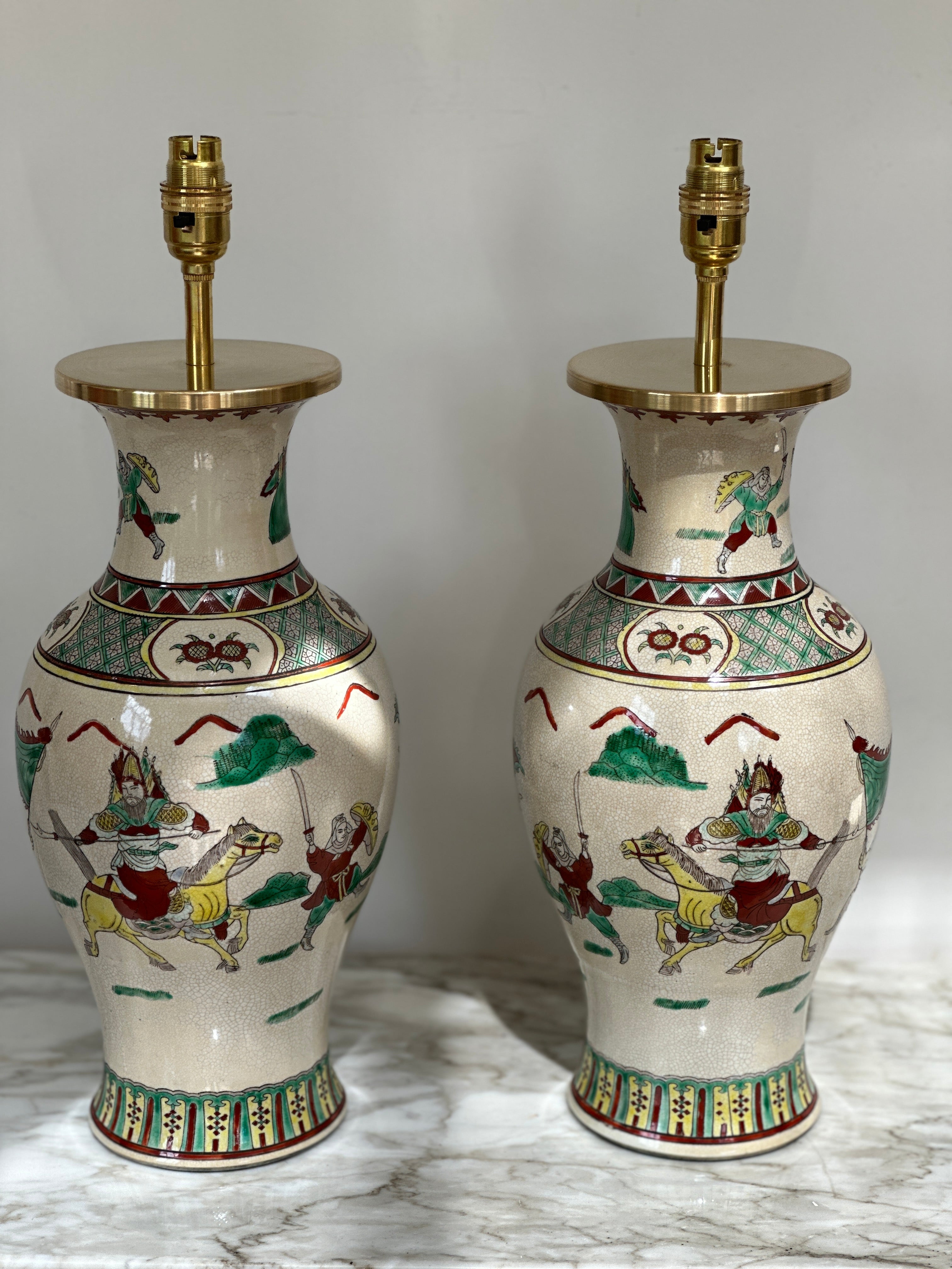 Pair of Polychrome Chinese Vases Converted to Table Lamps