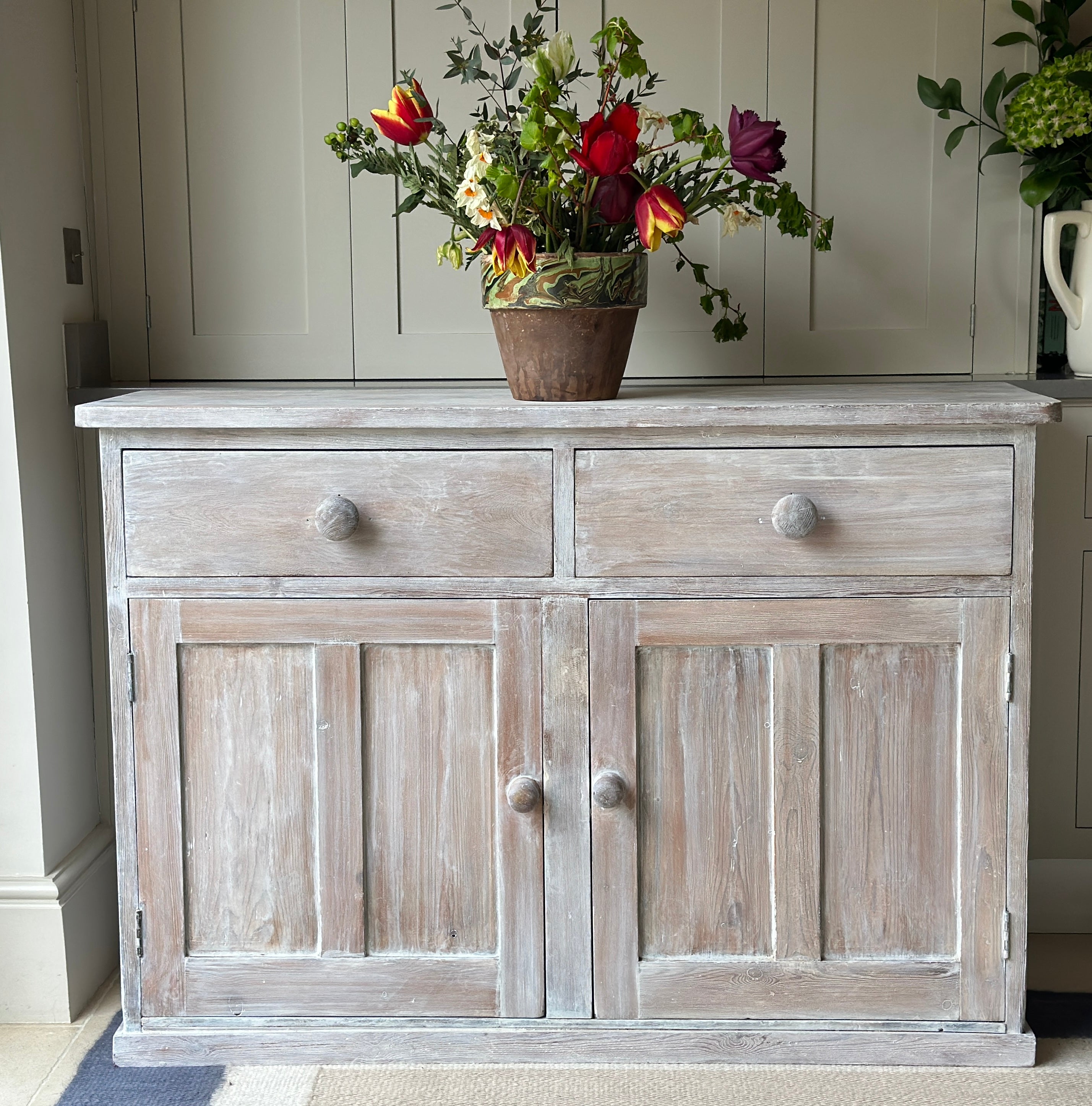 Large Lime Washed Pine Dresser Base