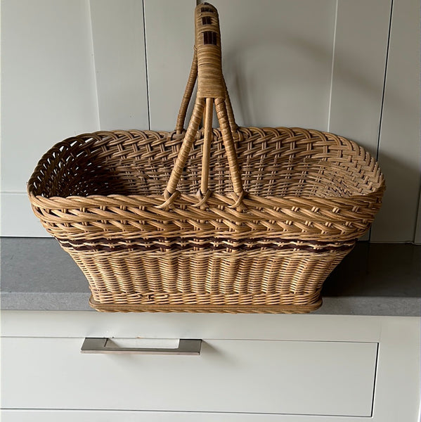 Vintage Wicker Shopping Basket with Brown Accents