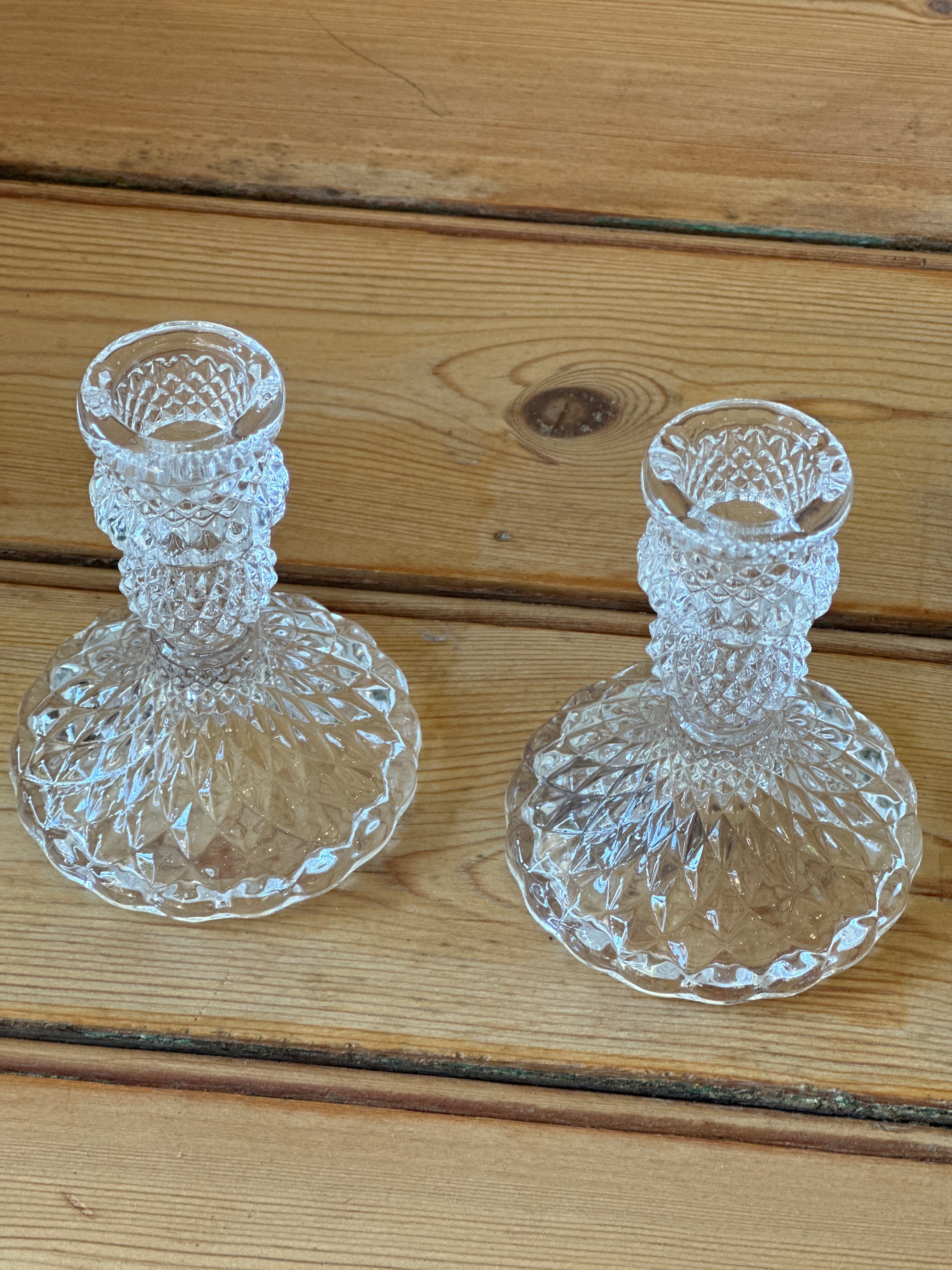 Charming Pair of Vintage Glass Candlesticks