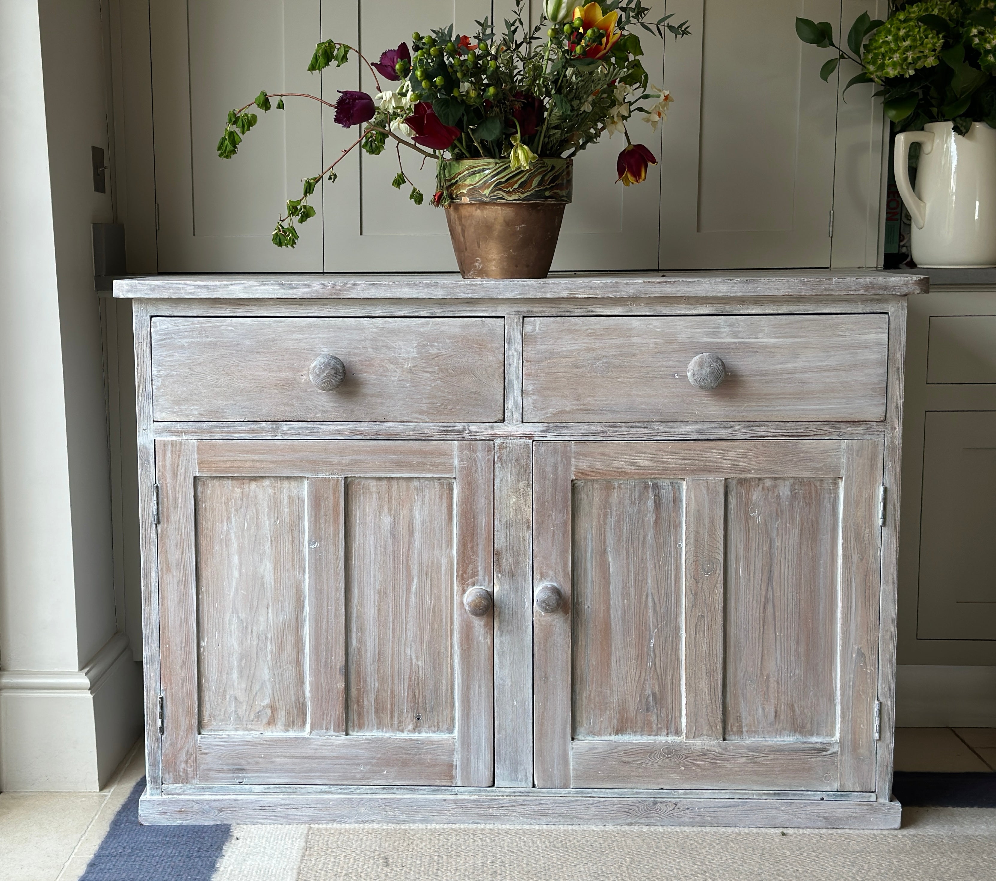 Large Lime Washed Pine Dresser Base