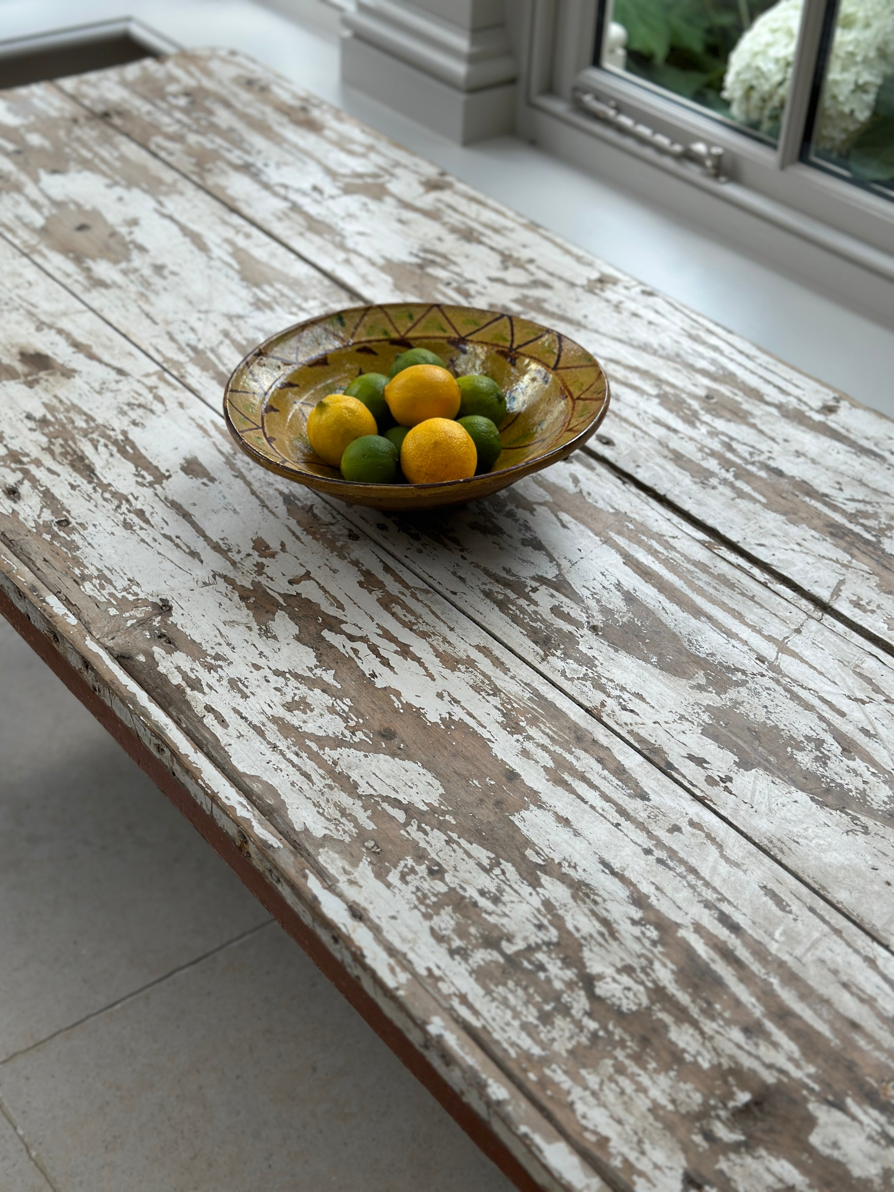 Large Rustic French Pine Coffee Table with Original Painted Base